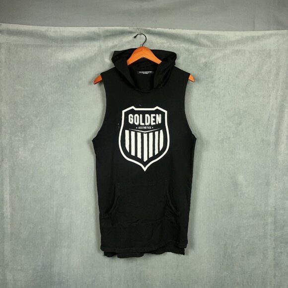 Golden Aesthetics Top Mens Size Medium Black Hooded Sleeveless "UNDERRATED" - Picture 1 of 13